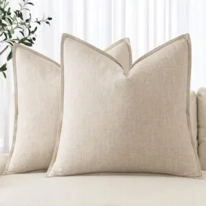 MIULEE Decorative Linen Pillow Covers 18x18 Inch Natural Beige Boho Farmhouse Neutral Couch Throw Pillows for Bed Pack of 2 Accent Modern Pillowcase Sofa Livingroom Home Decor
