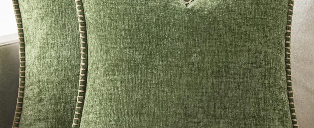 MIULEE Pack of 2 Couch Throw Pillow Covers 18×18 Inch Sage Green Farmhouse Decorative Pillow Covers with Stitched Edge Soft Chenille Solid Dyed Spring Pillow Covers for Sofa Bed Living Room