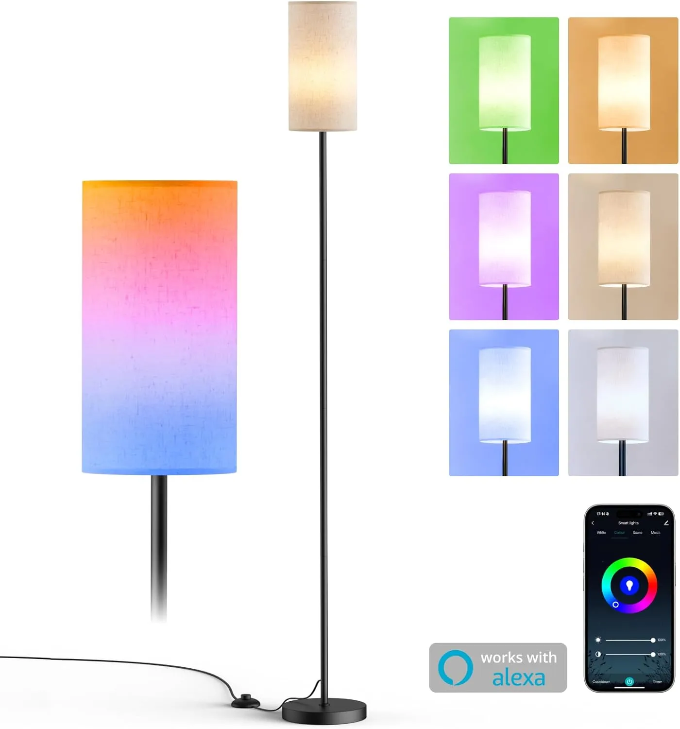Nopoor Smart RGB Floor Lamp 69″, Dimmable Standing Lamp with Foot Switch, Alexa & App Control, Adjustable Brightness & Color Changing RGB Light,Lamp for Living Room, Bedroom, Office, Reading Nopoor Smart RGB Floor Lamp 69″, Dimmable Standing Lamp with Foot Switch, Alexa & App Control, Adjustable Brightness & Color Changing RGB Light,Lamp for Living Room, Bedroom, Office, Reading