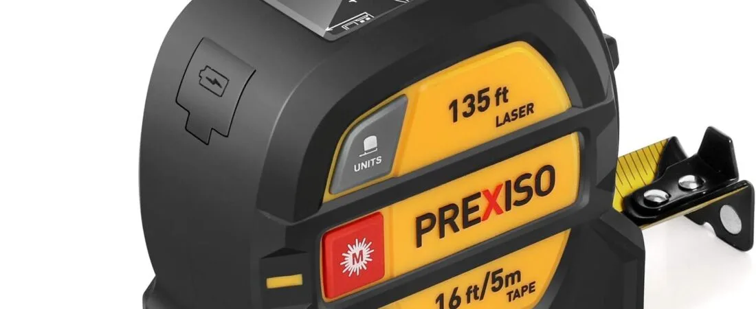 PREXISO 2-in-1 Laser Tape Measure, 135Ft Rechargeable Measurement Tool & 16Ft Measuring Movable Magnetic Hook – Pythagorean, Area, Volume, Ft/Ft+in/in/M Unit NOT Digital