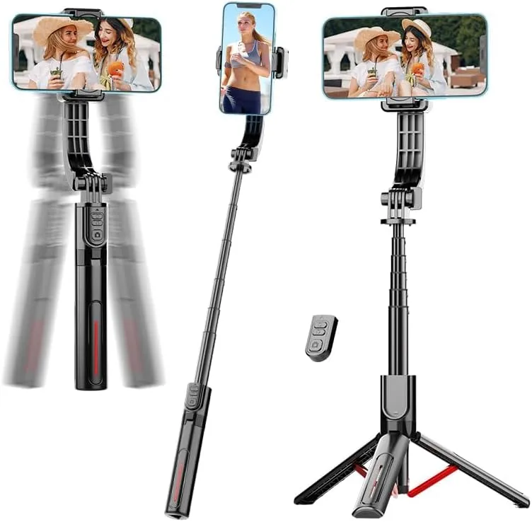Phone Gimbal Stabilizer for Phone,Selfie Stick & Tripod with Remote Control | One-Touch Horizontal/Vertical Switch & 360° Rotation | Portable Design | Ideal for TikTok, YouTube, Vlog, Live Streaming