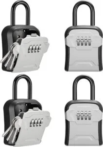 Puroma Lock Box, Key Lock Box Wall Mount & Portable Combination Lockbox with Resettable Code, Security Lockbox for Outside House Keys, Apartment Realtors Spare Keys Storage (4 Pack, Gray)