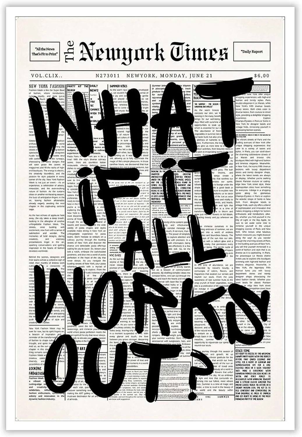 Retro Black And White Newspaper Poster What If It All Works Out Canvas Wall Art Positive Affirming Quote Minimalist Prints Painting For Home Bedroom Dorm Wall Decor 12x16in Unframed Retro Black And White Newspaper Poster What If It All Works Out Canvas Wall Art Positive Affirming Quote Minimalist Prints Painting For Home Bedroom Dorm Wall Decor 12x16in Unframed
