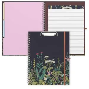 Rimilak Spiral Clipboards Folio with Refillable Lined Notepad, 14.5 x 9.8 In, Hardcover Cover with 5 Interior Pockets, Elastic Band and Pen Loop Series. Cute Stylish Clipfolio, Daisy Flower