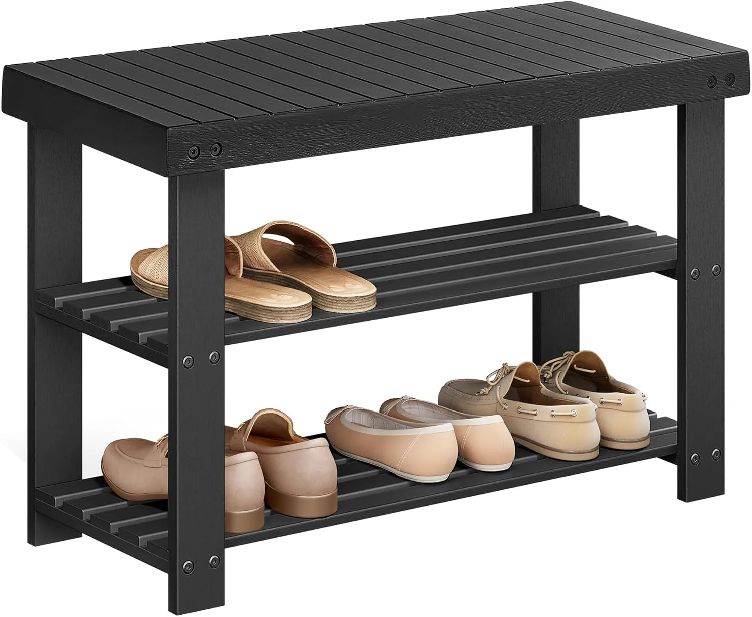 SONGMICS Shoe Rack Bench, 3-Tier Bamboo Shoe Storage Organizer, Entryway Bench, Holds Up to 286 lb, 11.3 x 27.6 x 17.8 Inches, for Entryway Bathroom Bedroom, Ink Black ULBS04H SONGMICS Shoe Rack Bench, 3-Tier Bamboo Shoe Storage Organizer, Entryway Bench, Holds Up to 286 lb, 11.3 x 27.6 x 17.8 Inches, for Entryway Bathroom Bedroom, Ink Black ULBS04H