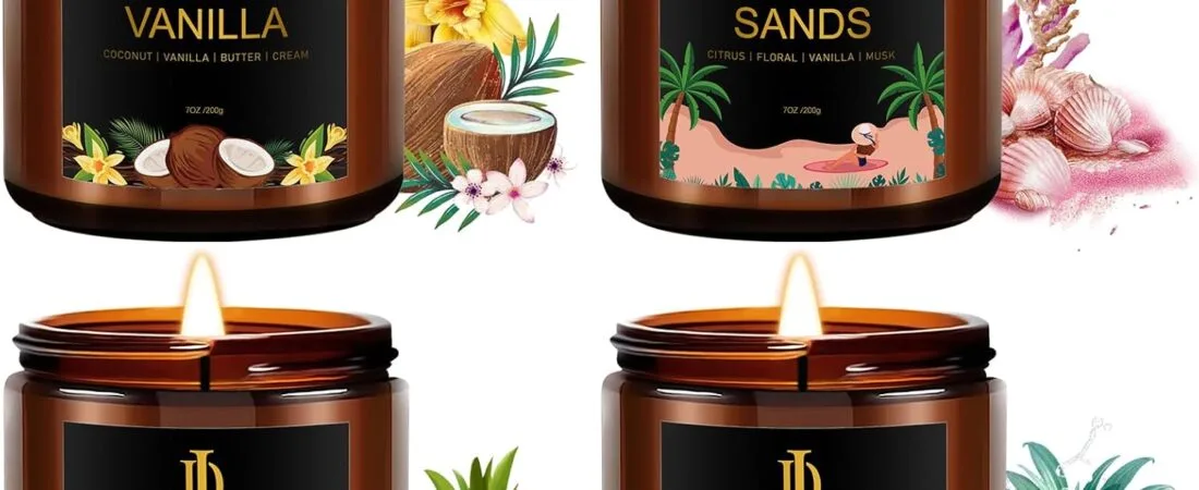Scented Candles Set, 4 Pack Soy Candles for Home Scented, Holiday Valentine’s Day Candle Gifts for Men Women, Scents of Pineapple Cocktail/Coconut Vanilla/Pink Sands/Bahamian Breeze