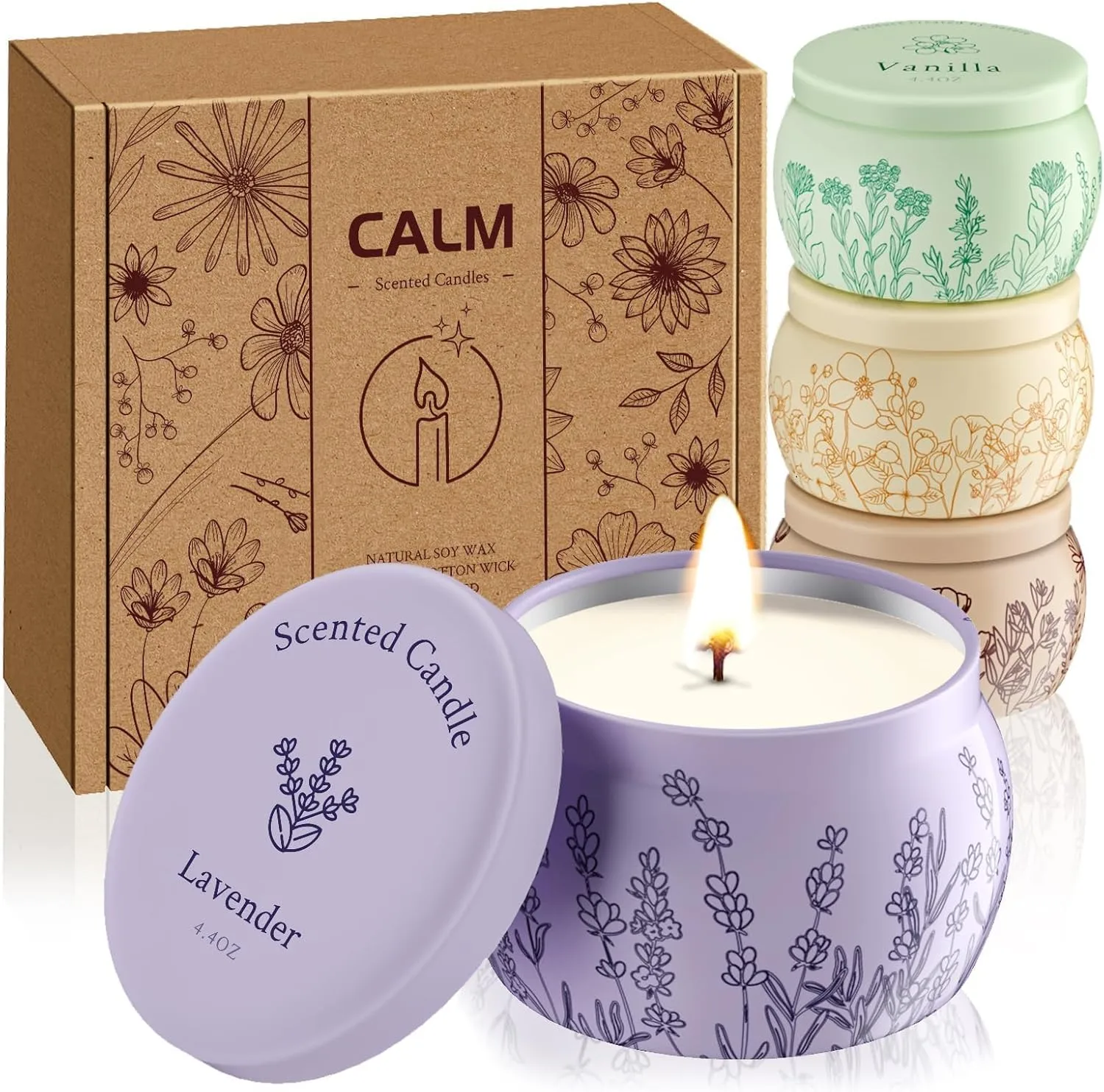 Scented Candles for Mom, 17.6oz Romantic Jar Candles for Women Girl Candle Set, 120H Burning, Soy Candle for Home Scented, Valentine, Birthday, Lavender | Vanilla | Rose & Sandalwood | Jasmine -4 Pack Scented Candles for Mom, 17.6oz Romantic Jar Candles for Women Girl Candle Set, 120H Burning, Soy Candle for Home Scented, Valentine, Birthday, Lavender | Vanilla | Rose & Sandalwood | Jasmine -4 Pack