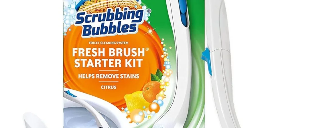 Scrubbing Bubbles Toilet Bowl Cleaning System with Flushable & Disposable Cleaner Refill Pads, Fights Odors and Helps Remove Limescale & Hard Water Stains, Citrus Scent, 1 Wand + 4 Refills + 1 Stand