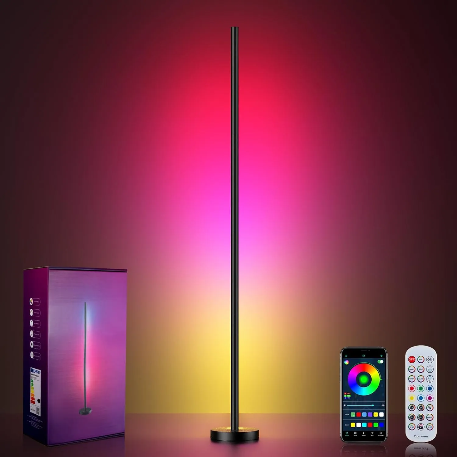 Smart RGBICW LED Corner Floor Lamp – 16 Million DIY Colors, 68+ Scenes, Music Sync, App & Remote Control, Color-Changing Ambient Lighting for Living Rooms, Bedrooms, and Gaming Rooms Smart RGBICW LED Corner Floor Lamp – 16 Million DIY Colors, 68+ Scenes, Music Sync, App & Remote Control, Color-Changing Ambient Lighting for Living Rooms, Bedrooms, and Gaming Rooms