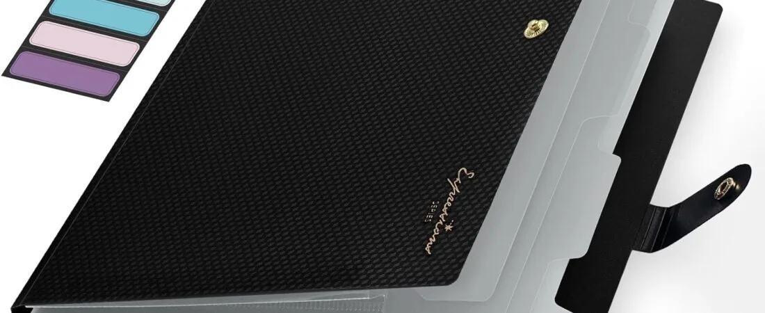 Sooez Accordion File Organizer, Letter Size Expanding File Folder with Labels, 5 Pocket Folders for Document, Portable Paper Bill Receipt Organizer for Home School Office Supplies, A4 Size, Black