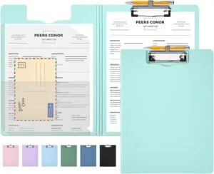 Sooez Thicker Clipboard Folder, Foldable Nursing Clip Boards with Adjustable Pen Loop & Tabbed Pockets, Portfolio with Low Profile Clip, 360° Folding, Lightweight, 9.45 x 12.6 Document Holder for Work