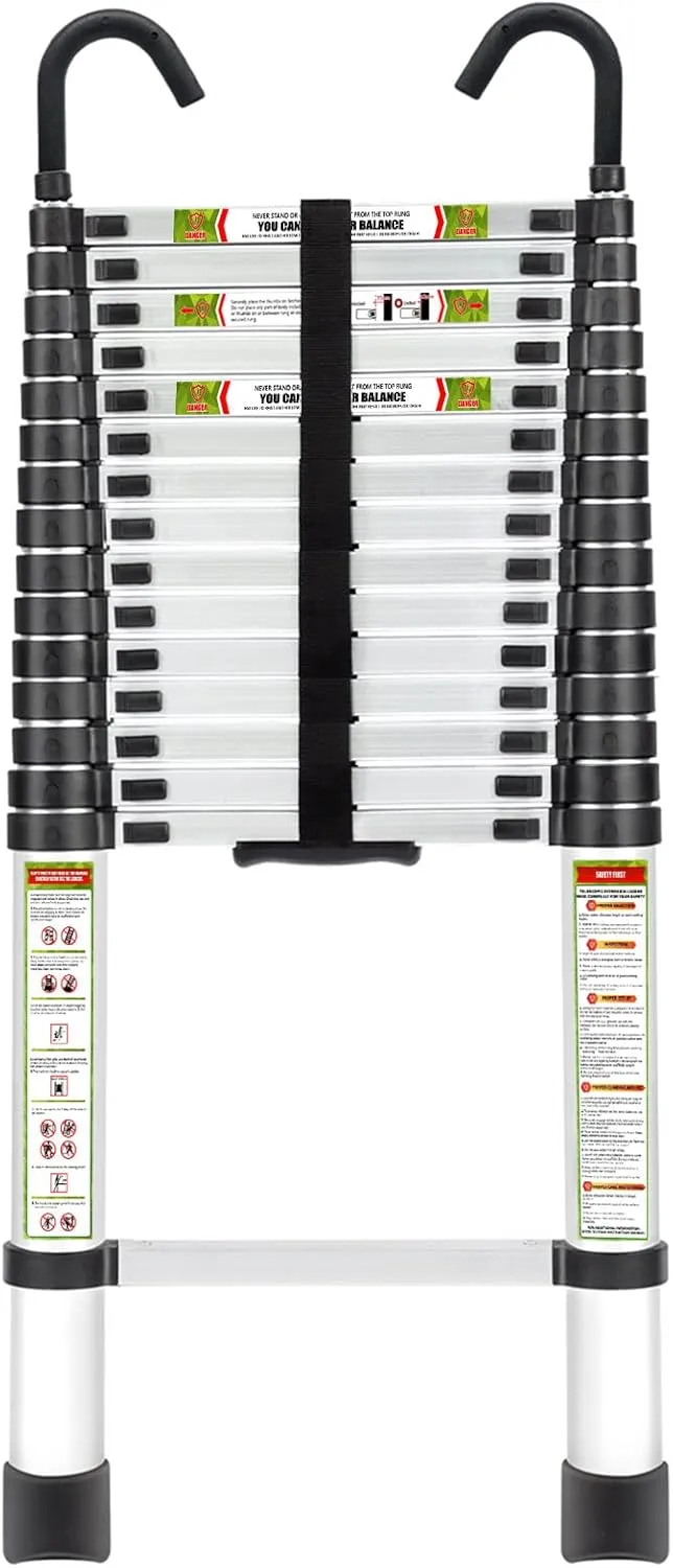 Telescopic Ladder, 20.34FT Aluminum Telescoping Ladder with Stable Hook and Non-Slip Feet, RIKADE Portable Extension Ladder for Household and Outdoor Working, 330lb Capacity