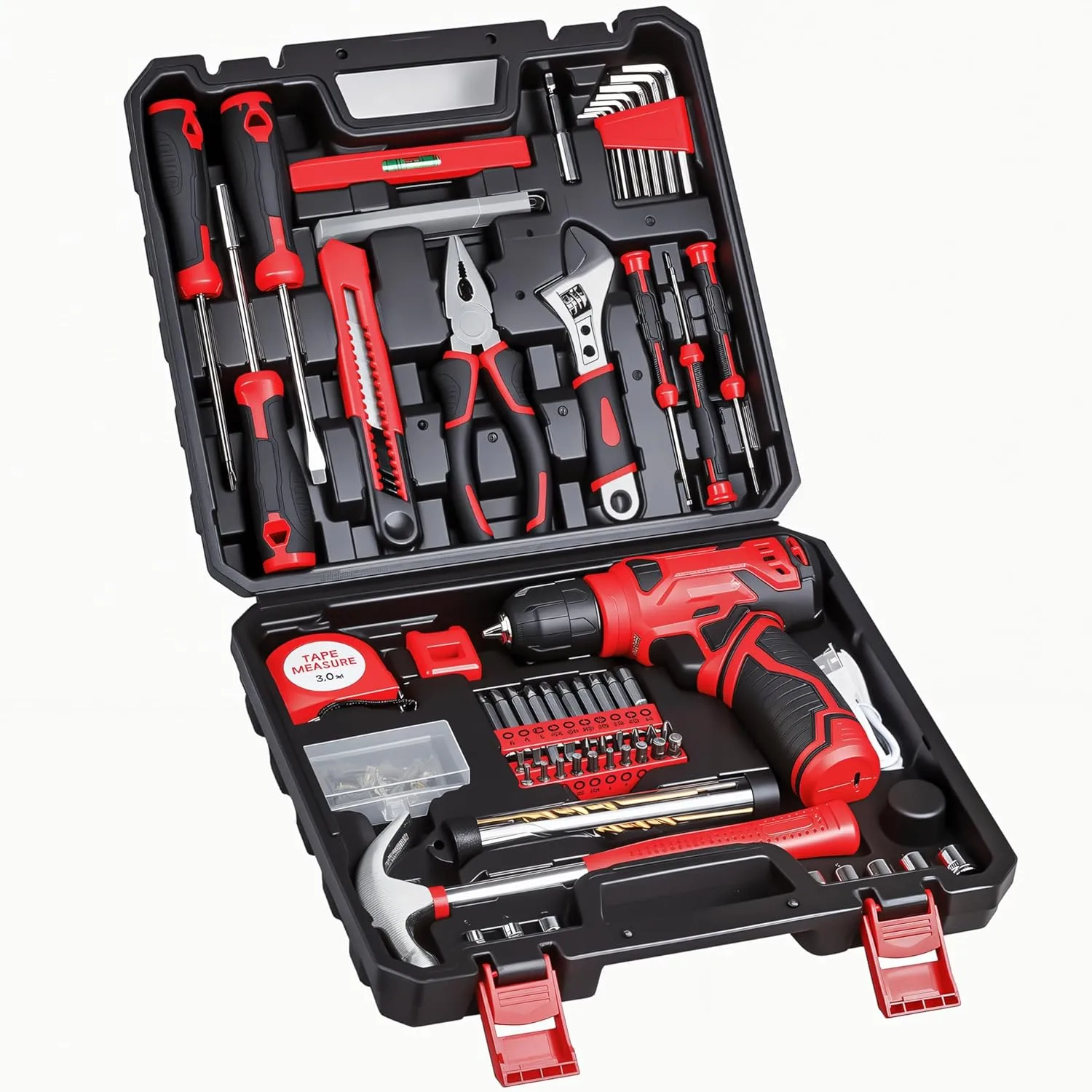Tool Set – 8V Cordless Drill Set, 132 Piece Home Tool Set With Hand Drill, Tool Kit for Women & Men, Perfect for Homeowner, Diyer, Handyman