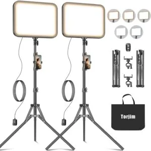 Torjim 12'' LED Video Light Kit | High Brightness | 5 Lighting Modes | 3000-6500K Studio Lights with Tripod Stand, Phone Holder &Wireless Remote | Professional Photography Lighting for Video Recording