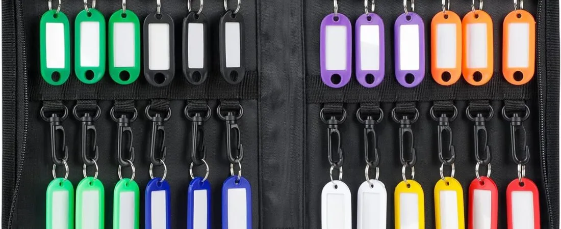 Uniclife Zippered Key Case Organizer Waterproof and Fireproof Key Binder with 24 Hooks and Tags Portable Key Storage Book for Offices Real Estate Agencies Hotels and Rental Management