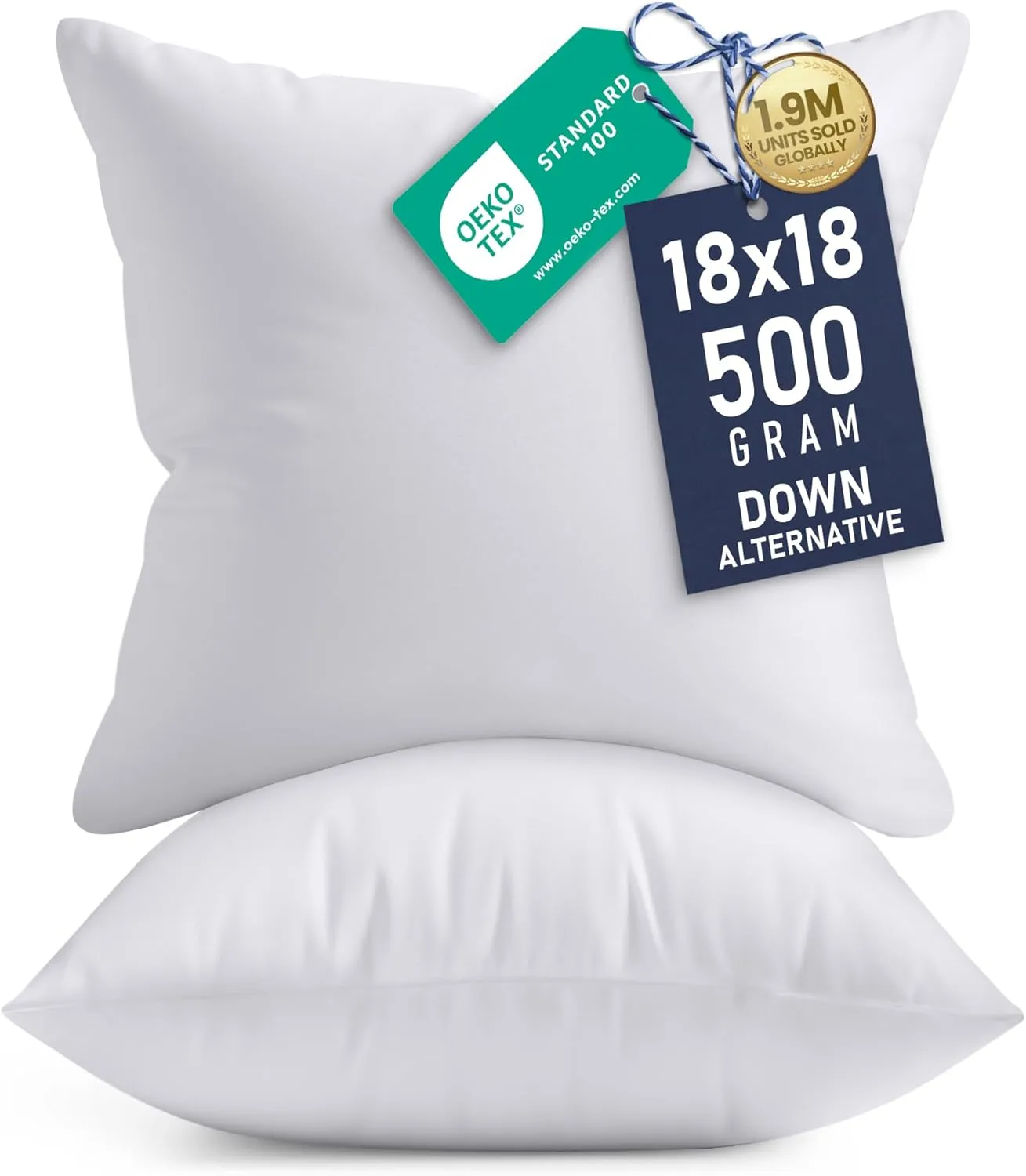 Utopia Bedding 18×18 Pillow Inserts, Set of 2, White – Indoor Decorative Throw Pillows for Bed, Sofa & Couch – Soft, Supportive & Fluffy Cushion Inserts