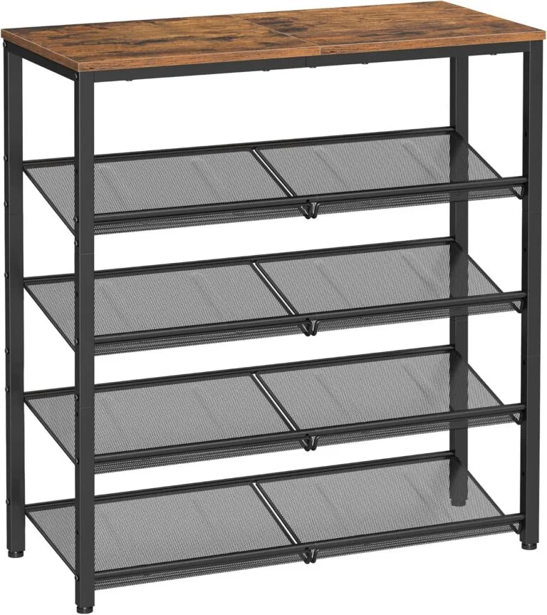 VASAGLE Shoe Rack for Entryway, 5-Tier Shoe Rack Organizer with Storage Shelves and Spacious Top, Freestanding, Adjustable, Industrial, Rustic Brown and Ink Black ULBS038B01