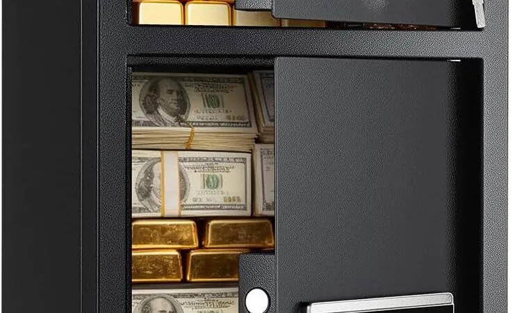 VEVOR 7.2 cu.ft Safe Box, Double Doors Safe Lock Box with Key, Password and LED, Fireproof Cold Rolled Steel Storage Drop Slot Vault for Money, Documents, Jewelry and Valuables, Easy Assembly, Black