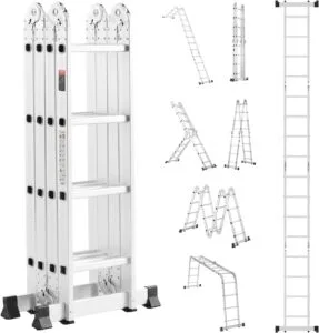 VEVOR Multi-Purpose Folding Ladder, 7-in-1 Tall Extension Step Ladder, A Frame 4 Step Telescoping Ladder, 15.5ft Reach Height Heavy Duty Adjustable Ladder, 330 lbs Capacity for Home Outdoor