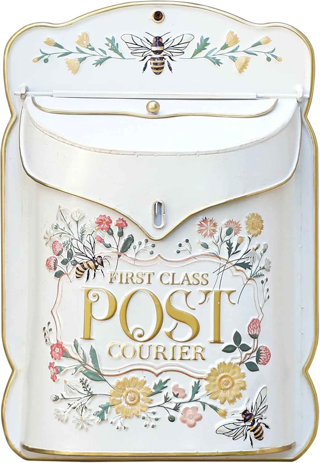 Wall Mount Mailbox for Outside Vintage Mail Boxes for House Outside Metal Door Mailbox Drop Box Antique Style Nostalgic Charm Home Decorative, Flower Pattern, White Wall Mount Mailbox for Outside Vintage Mail Boxes for House Outside Metal Door Mailbox Drop Box Antique Style Nostalgic Charm Home Decorative, Flower Pattern, White