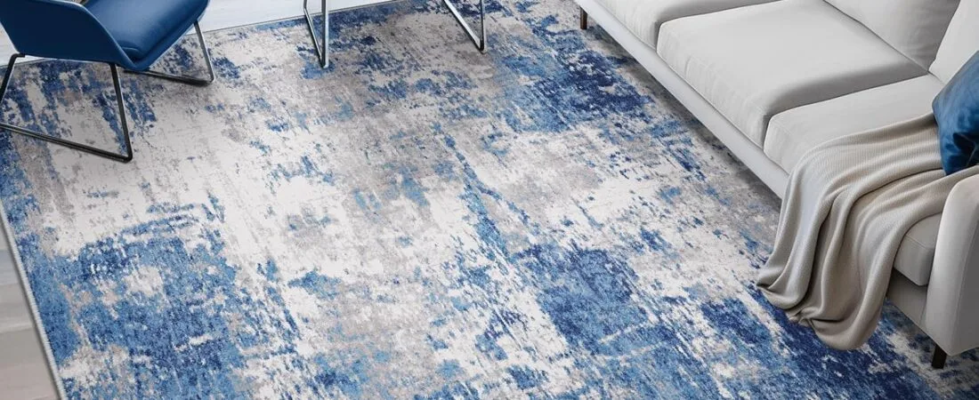 Washable Area Rugs 5’x7′ Non-Slip Modern Abstract Soft for Living Room Entryway Bedroom Nursery, Print Pattern, Blue Grey Navy Gray