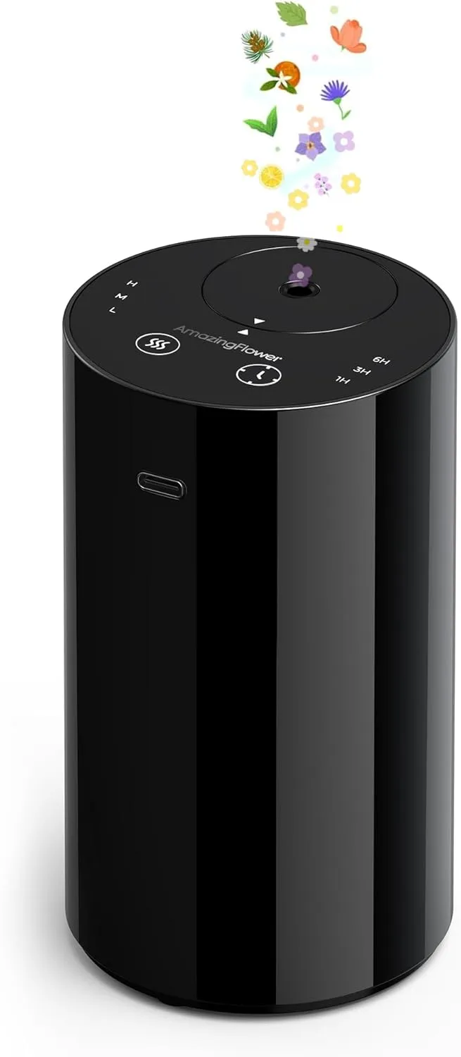 Waterless Essential Oil Diffuser, Portable Aromatherapy Diffuser with 20mL Capacity, Battery Operated Mini Scent Diffuser,3 Mist Levels & Timers, Leak-Free, for Home, Car, Office (Black)