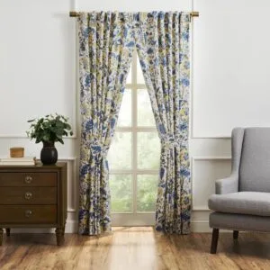 Waverly Imperial Dress Window Panel with Tie Back - Porcelain Design - 52" X 63"