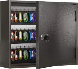 WeHere Key Lock Box for 90 Keys, Wall Mount Key Cabinet with Color Key Tags, Steel Key Storage Box with Lock, Key Holder Organizer for Home, Office, Apartment, Property Management