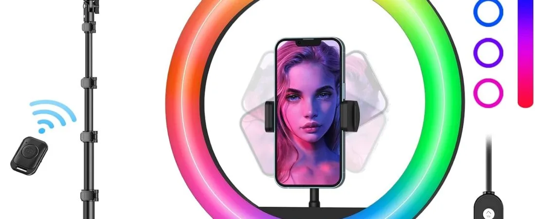 Weilisi 10″ Ring Light with Stand 72” Tall & Phone Holder,38 Color Modes Selfie Light with Tripod Stand,Stepless Dimmable/Speed LED Ring Light for iPhone & Android,YouTube, Makeup,TIK Tok