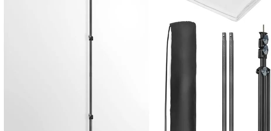 White Backdrop with Stand for Photoshoot, 5X6.5ft White Photo Backdrop with T Shape Background Backdrop Stand for Photography, Portable Photo Backdrop Curtain Stand Kit w Carrying Bag 5 Spring Clamps