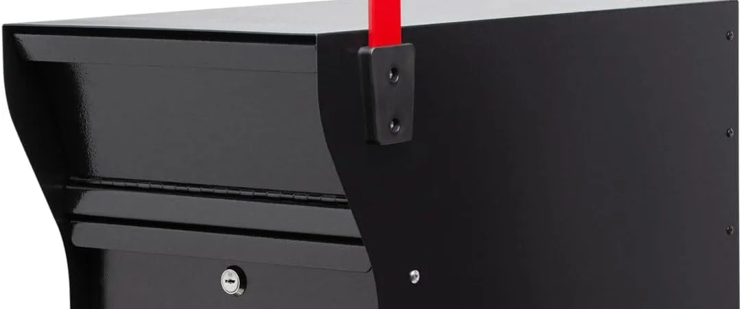 Whitehall MailVault Streetside Locking Mailbox – Heavy Duty Steel Anti-Theft Secure Mailbox for Outside, Large Modern Square Post Mount Mailbox with Key Lock, Weather Resistant, Black