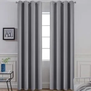 Yakamok Room Darkening Gray Blackout Curtains 84 Inch Long Light Blocking Thermal Insulated Window Treatment Grommet Drapes for Bedroom Living Room, 52W x 84L, Grey Curtains, 2 Panels