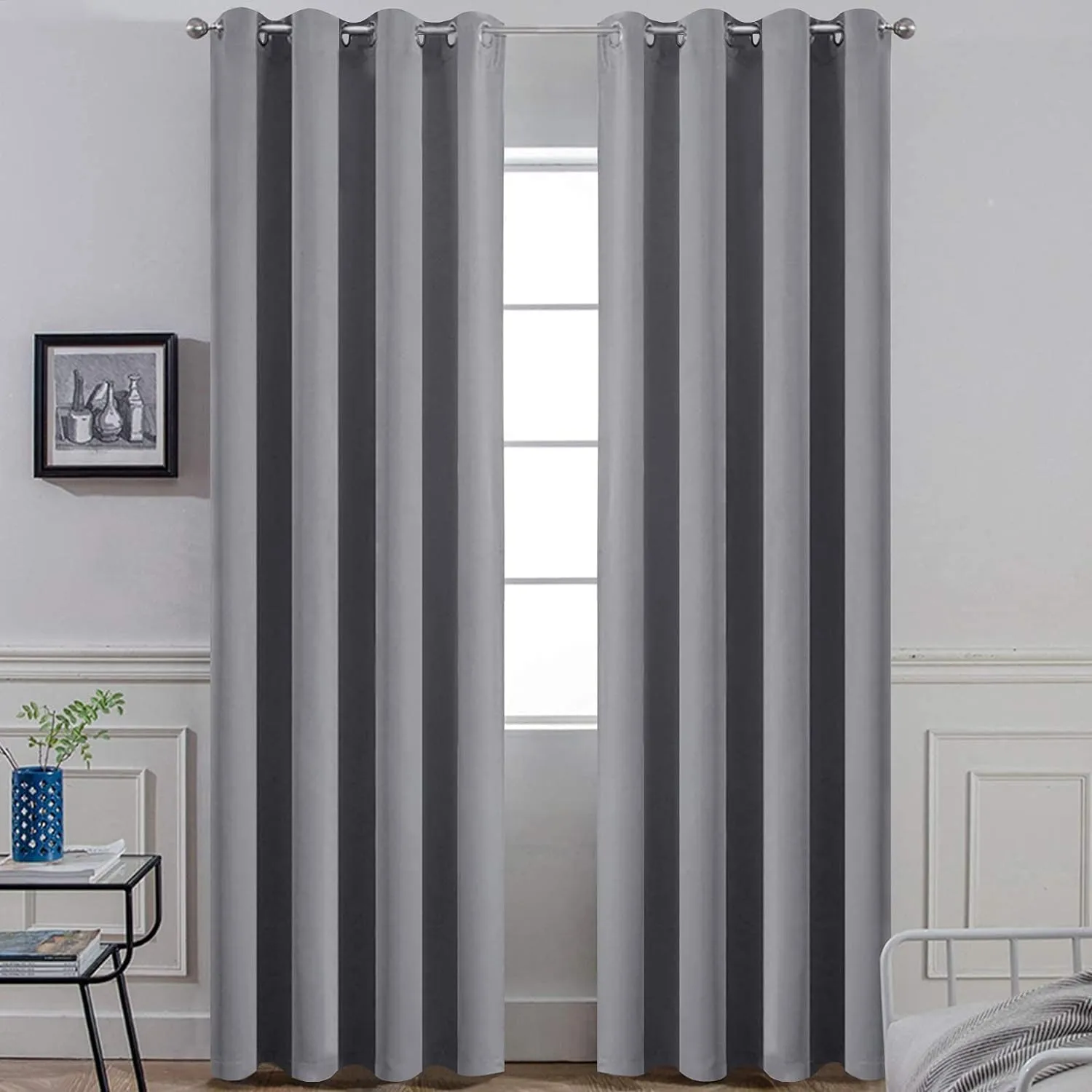 Yakamok Room Darkening Gray Blackout Curtains 84 Inch Long Light Blocking Thermal Insulated Window Treatment Grommet Drapes for Bedroom Living Room, 52W x 84L, Grey Curtains, 2 Panels