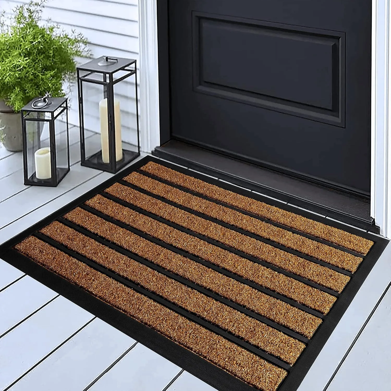 ubdyo Extra Durable Door Mat – Dirt Trapping Outdoor Welcome Mats – Non-Slip Outdoor Indoor Entrance – Low Profile Front Doormat (30″ x 17″, Bright Brown)