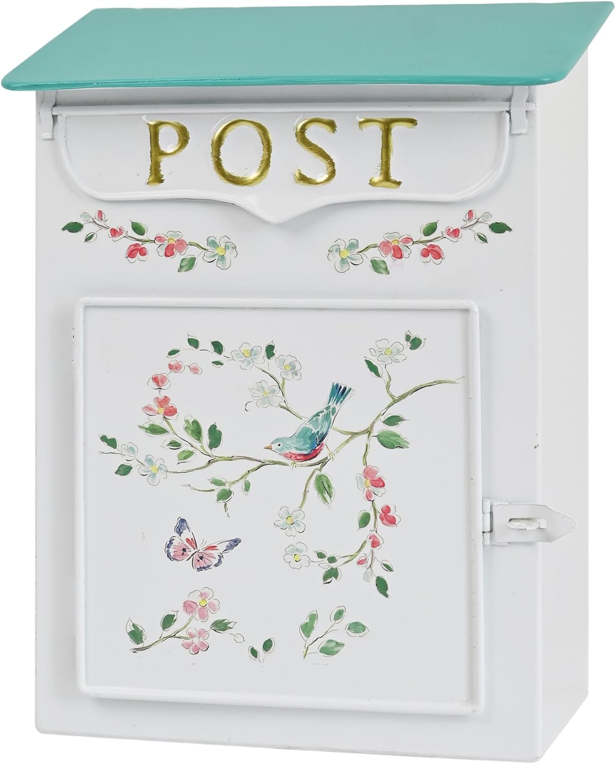 Mailbox Wall Mount Mailboxes for Outside Vintage Mail Boxes for House Outside Metal Drop Box Antique Style Nostalgic Charm Home Decorative, Flower Pattern, White Mailbox Wall Mount Mailboxes for Outside Vintage Mail Boxes for House Outside Metal Drop Box Antique Style Nostalgic Charm Home Decorative, Flower Pattern, White