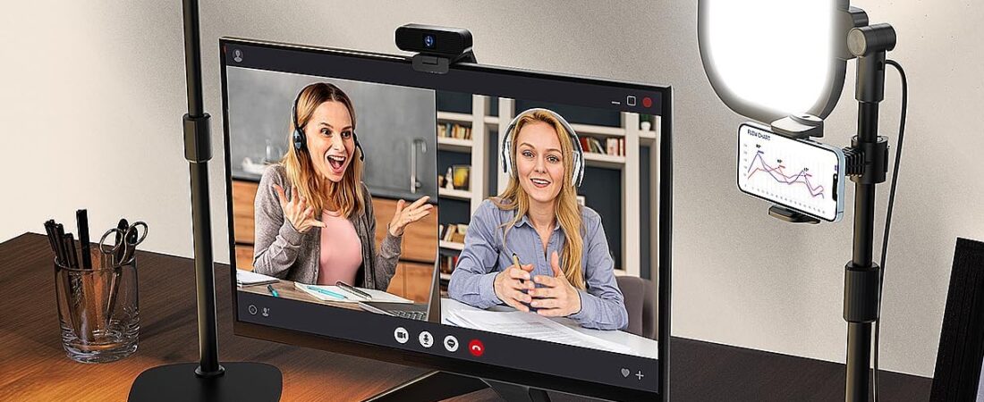 2Pcs Desktop Video Conference Lighting for Zoom Meeting, Computer, Laptop, Work from Home with Nature Soft Light, Adjustable Brightness & Color Temp and Flexible Stand & Versatile Phone Holder