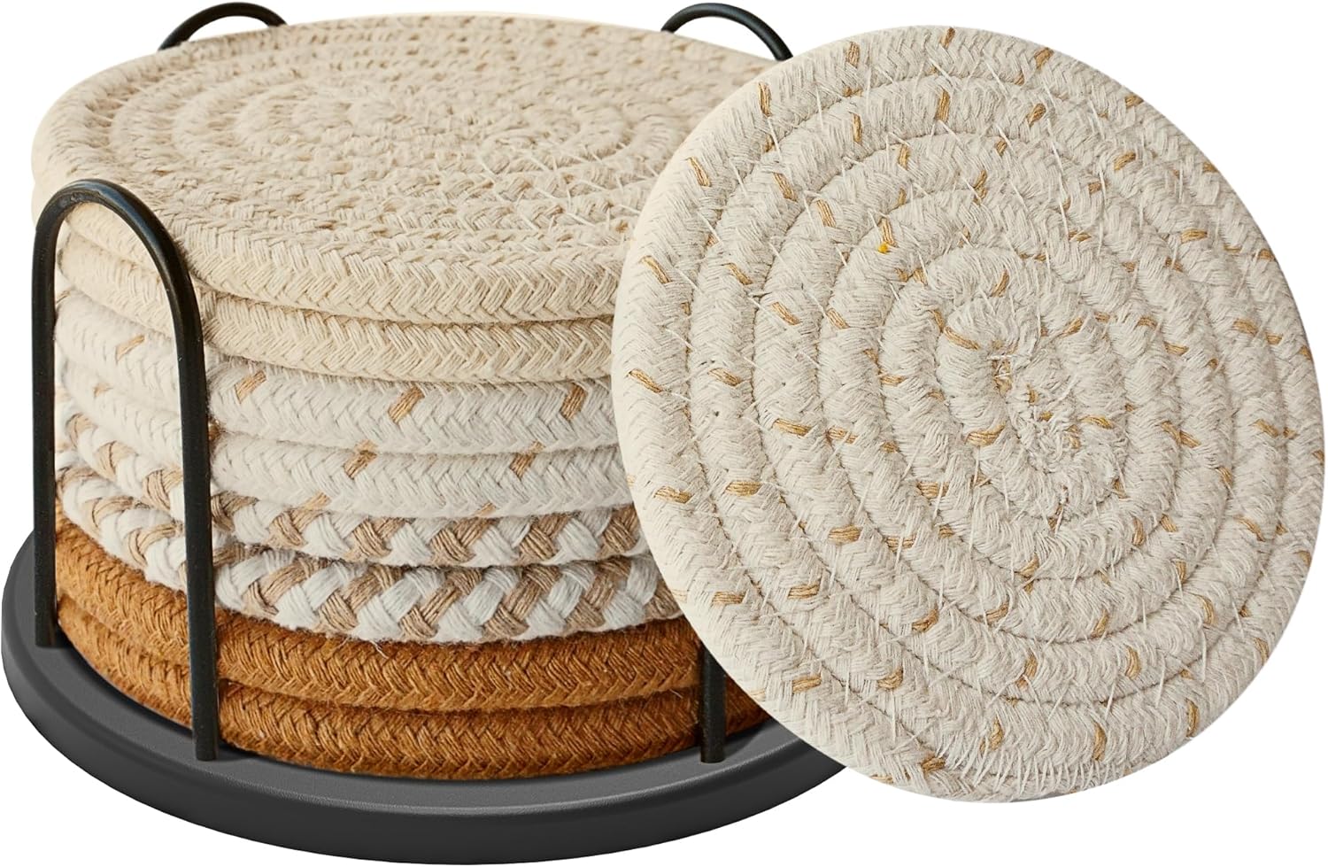 Coasters Set of 8 for Drinks, Beer, Coffee, Cotton Woven 4 Colors Absorbent Coaster with Holder, Boho Coasters for Home Decor Tabletop Protection Suitable for Kinds of Cups, Coffee Coasters Set of 8 for Drinks, Beer, Coffee, Cotton Woven 4 Colors Absorbent Coaster with Holder, Boho Coasters for Home Decor Tabletop Protection Suitable for Kinds of Cups, Coffee