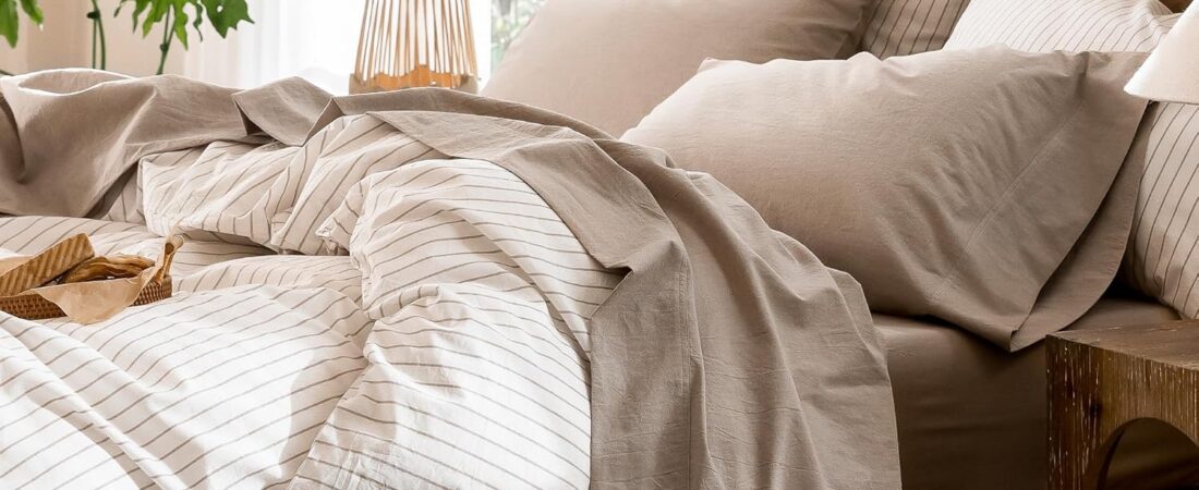 MooMee Bedding Sheet Set 100% Washed Cotton Linen Like Textured Breathable Durable Soft Comfy (Heathered Taupe, King) MooMee Bedding Sheet Set 100% Washed Cotton Linen Like Textured Breathable Durable Soft Comfy (Heathered Taupe, King)