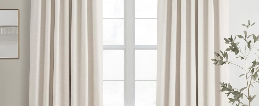 Topfinel Cream Linen Blackout Curtains 84 Inch Long for Bedroom Living Room, Ivory Pinch Pleat Back Tab Full Blackout Drapes Farmhouse Boho Curtains for Window, White Neutral Curtains 52″ X 84″ 7 FT