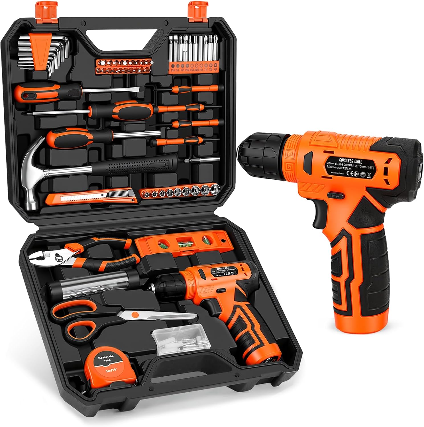 139-Piece Tool Set – Tool Kit with 8V Cordless Drill Driver in ToolBox Storage Case, General Household Drill Set for Home Repairs, Handyman, DIY Projects 139-Piece Tool Set – Tool Kit with 8V Cordless Drill Driver in ToolBox Storage Case, General Household Drill Set for Home Repairs, Handyman, DIY Projects