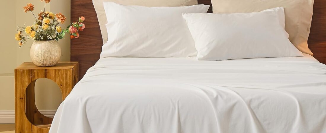 MEISHANG 100% French Pure Linen Sheets Queen Size – Bed Sheets 4 Piece Sets, Soft Durable Flax Linen, Anti-Tear Breathable Oeko-Tex Certified with 16″ Deep Pocket (White) MEISHANG 100% French Pure Linen Sheets Queen Size – Bed Sheets 4 Piece Sets, Soft Durable Flax Linen, Anti-Tear Breathable Oeko-Tex Certified with 16″ Deep Pocket (White)