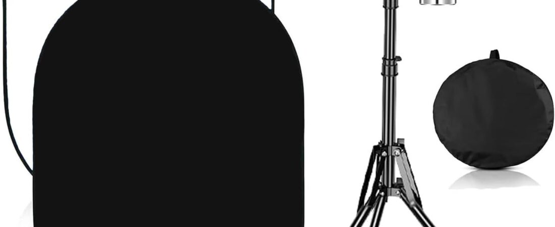 3.3x5ft/1×1.5m Chromakey Black White Backdrop with 6.23ft Stand, 2-in-1 Black Screen White Screen Collapsible Reversible Pop-Up Background Panel for Photography, Live Streaming, Video Shooting