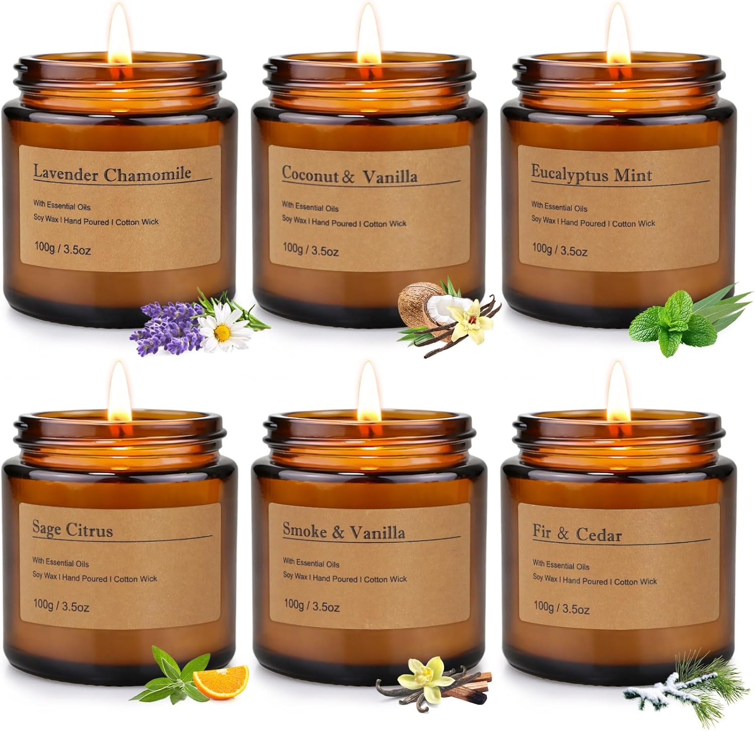 6-Pack Scented Candles for Home, 3.5 Oz Soy Wax Candles Gift Set with Lavender Chamomile & Eucalyptus Mint for Brithday Gifts Women, HomeMeditation & Spa