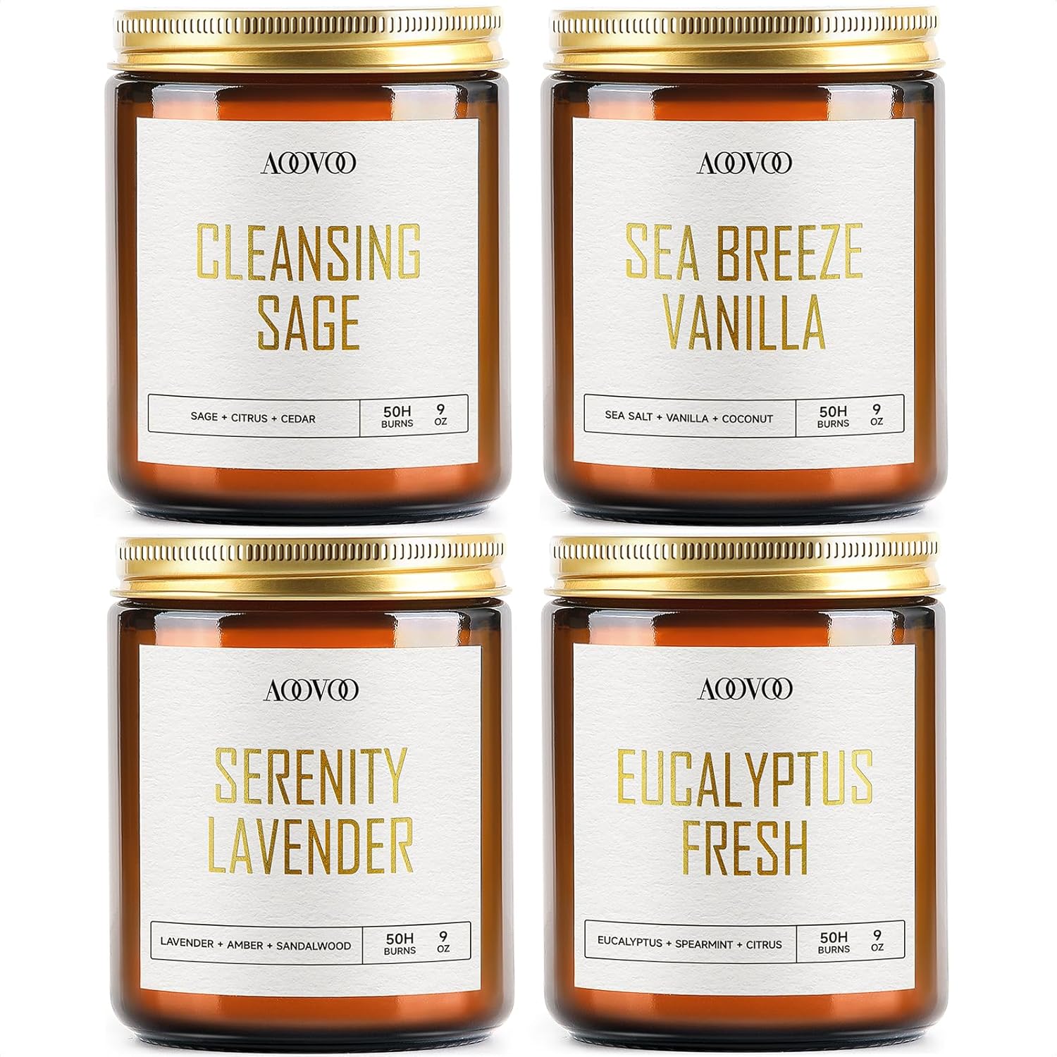 AOOVOO Scented Candles – 4PC Candle Set, 36 oz Soy Candles, Soy Candle for Home Scented, Lavender/Vanilla/Eucalyptus/Sage AOOVOO Scented Candles – 4PC Candle Set, 36 oz Soy Candles, Soy Candle for Home Scented, Lavender/Vanilla/Eucalyptus/Sage