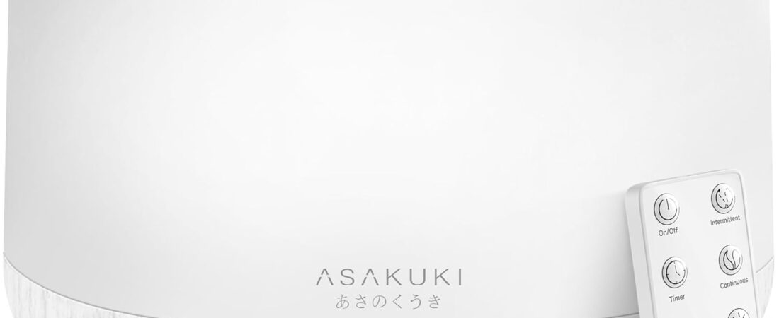 ASAKUKI Essential Oil Diffuser 500ml, Ultrasonic Aromatherapy Humidifier with Remote Control, 7 LED Colors, Timer & Auto-Off, Large Room Diffuser Valentine’s Gift (White)
