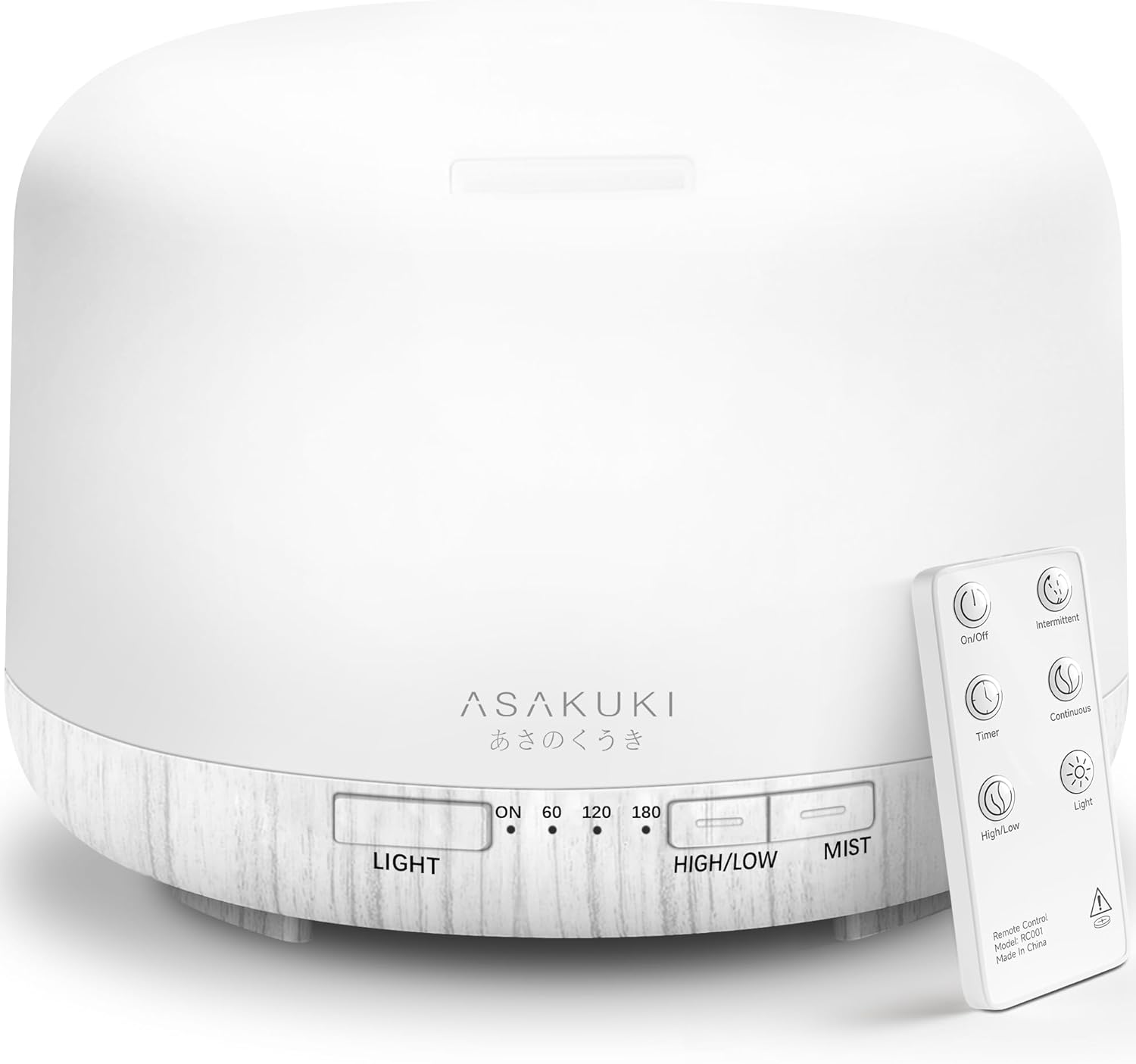 ASAKUKI Essential Oil Diffuser 500ml, Ultrasonic Aromatherapy Humidifier with Remote Control, 7 LED Colors, Timer & Auto-Off, Large Room Diffuser Valentine’s Gift (White)