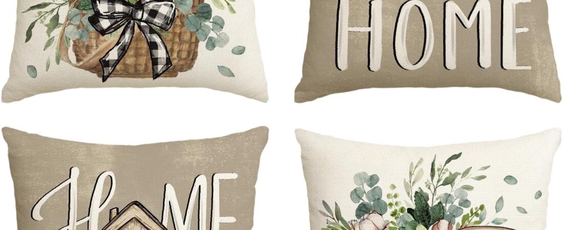AVOIN colorlife Bless Our Home Farmhouse Eucalyptus Leaves Throw Pillow Covers, 18 x 18 Inch Truck Home Sweet Home Cushion Case Decorations Set of 4 AVOIN colorlife Bless Our Home Farmhouse Eucalyptus Leaves Throw Pillow Covers, 18 x 18 Inch Truck Home Sweet Home Cushion Case Decorations Set of 4