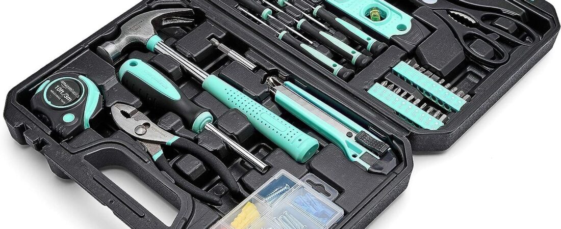Amazon Basics Household Tool Kit With Storage Case, 142 Piece, Turquoise, 13.39 x 9.25 x 2.95 inch Amazon Basics Household Tool Kit With Storage Case, 142 Piece, Turquoise, 13.39 x 9.25 x 2.95 inch
