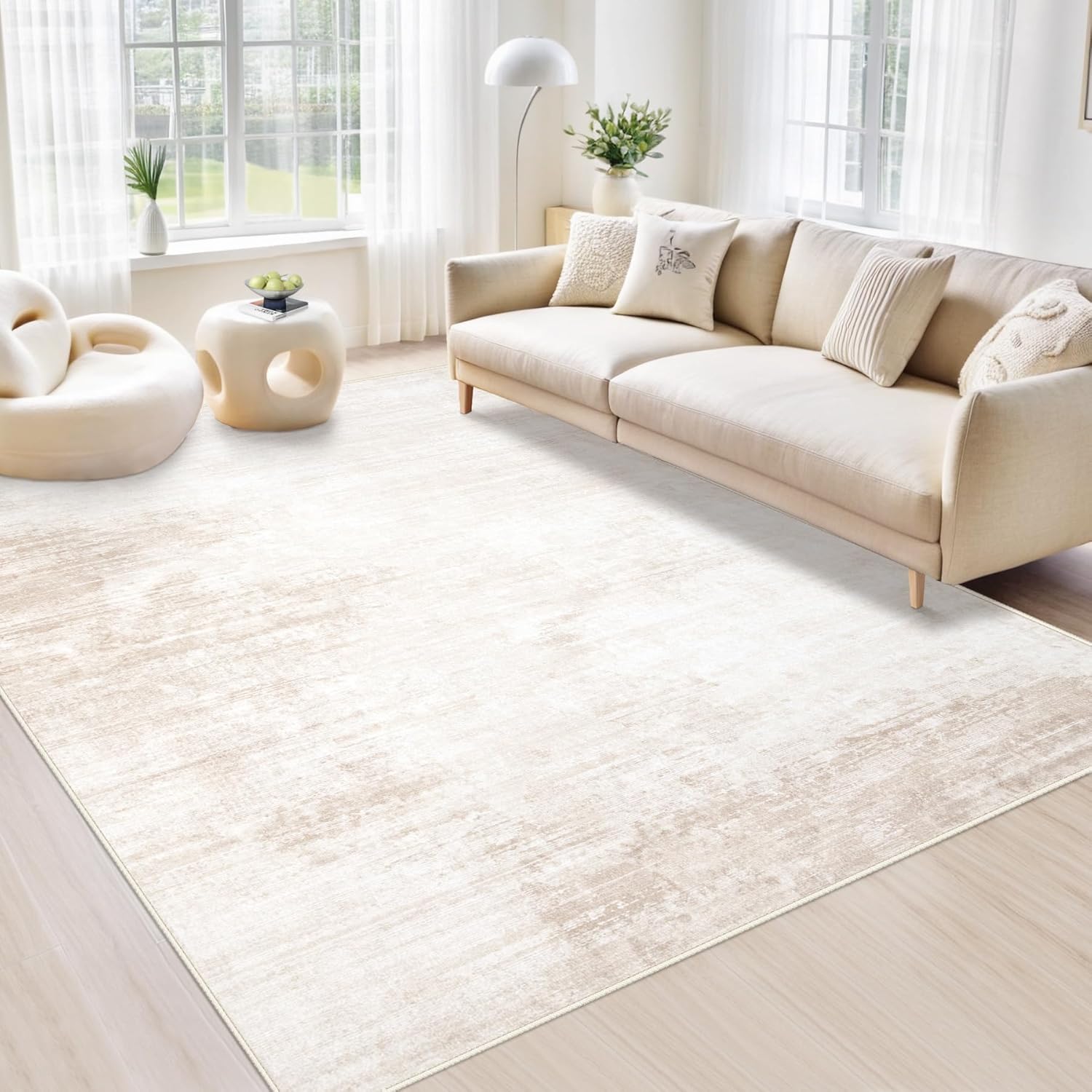Area Rugs 6×9 Living Room: Washable Rug Modern Abstract Large Rug Soft Non Slip Neutral Rugs Stain Resistant Indoor Carpet for Bedroom Kitchen Dining Room Table Nursery Home Office Rugs(Beige,6’x9′)