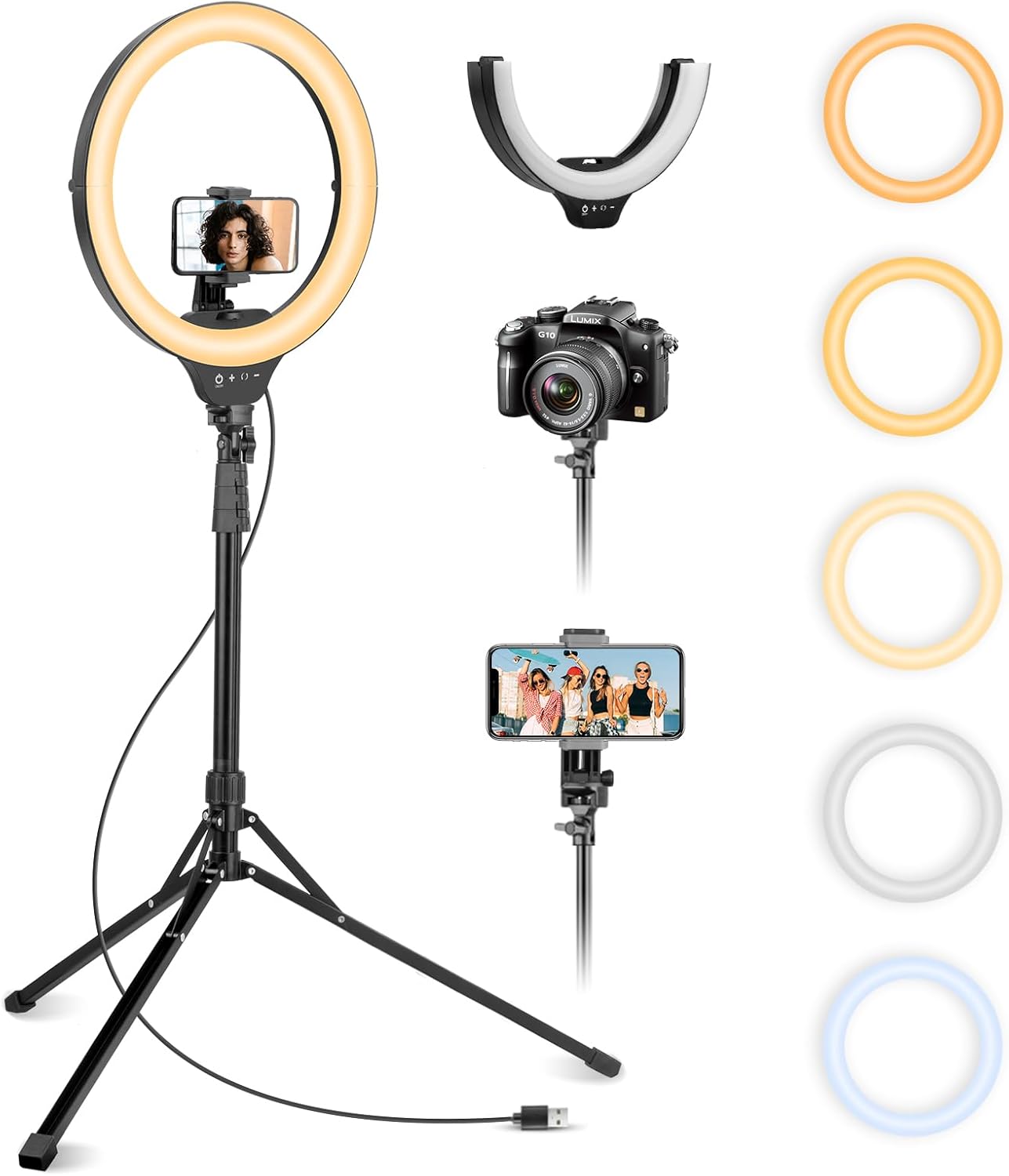 Aureday 14” Selfie Ring Light with 62” Tripod Stand and Phone Holder, Dimmable LED Phone Ringlight for Makeup/Video Recording/Photography, Circle Lighting for All Cell Phones&Lightweight Cameras